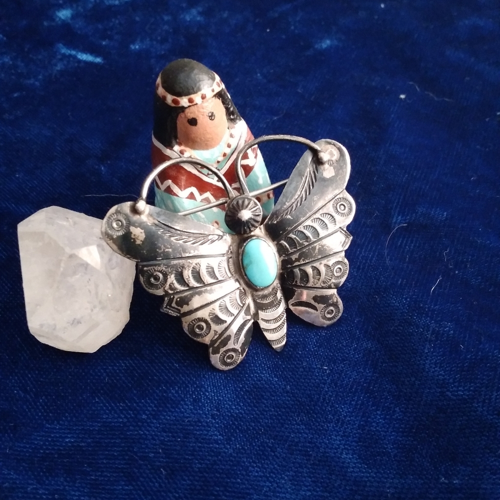 Vintage Silver & Turquoise Butterfly Brooch - Picture 3 of 8